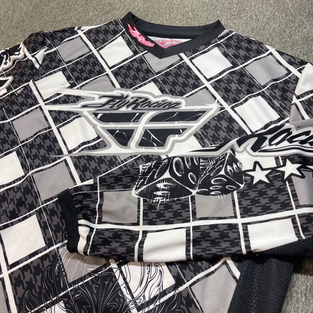 Fly Racing Womens Motocross Jersey 2XL Black Gray White Houndstooth Diamond Pink